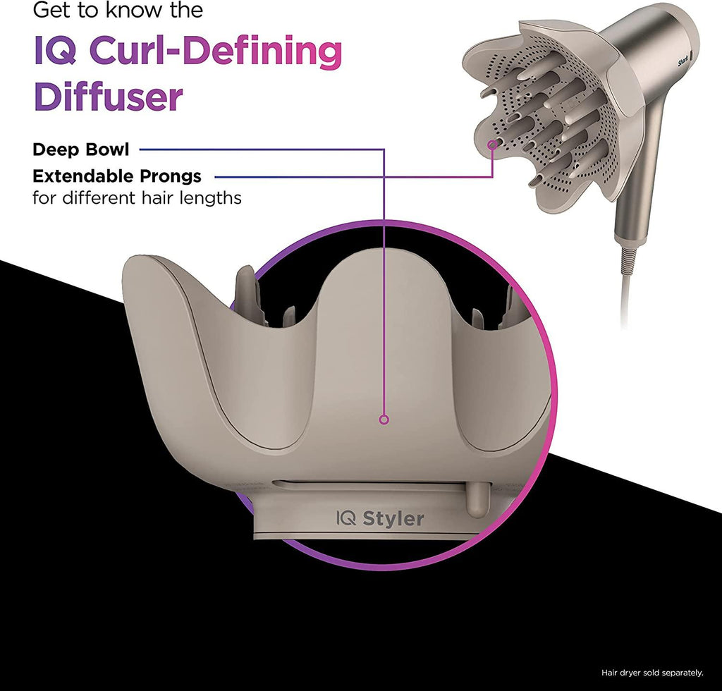 Shark XSKHD1VD HyperAIR IQ Curl-Defining Diffuser, Auto Preset Attachment for HyperAIR Blow Dryers, Styling Tools, For Wavy, Curly, and Coily Hair, Enhance Natural Curls, Extendable Prongs, Stone