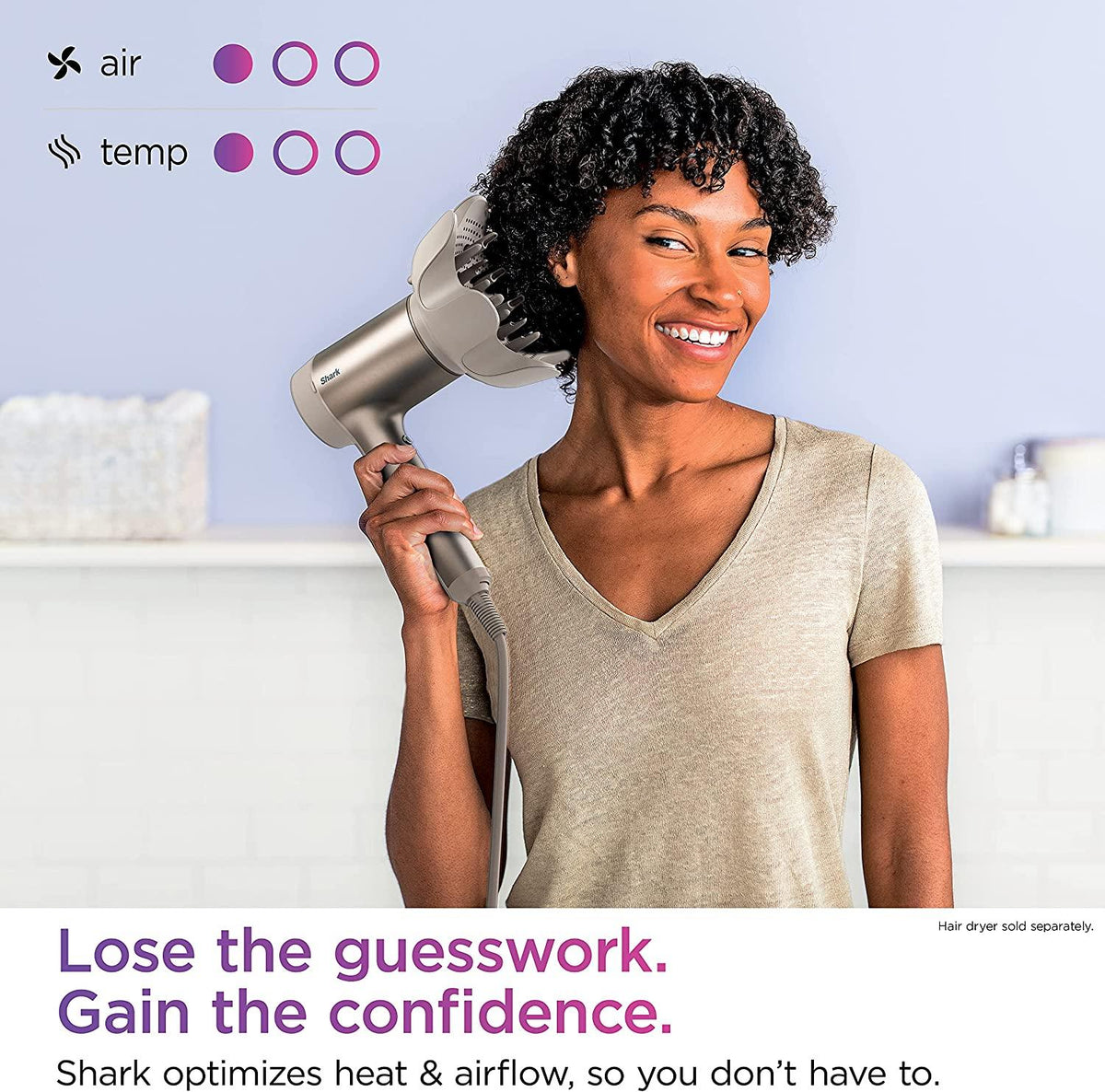 Shark XSKHD1VD HyperAIR IQ Curl-Defining Diffuser, Auto Preset Attachment for HyperAIR Blow Dryers, Styling Tools, For Wavy, Curly, and Coily Hair, Enhance Natural Curls, Extendable Prongs, Stone