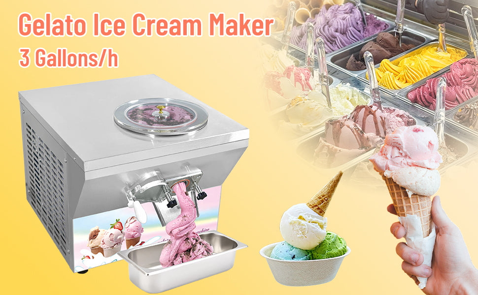 Commercial Hard Ice Cream Machine 3 Gal/Hour Italian Gelato & Turkish Ice Cream Maker for Coffee Shops, Cafes, Bakeries & Food Trucks
