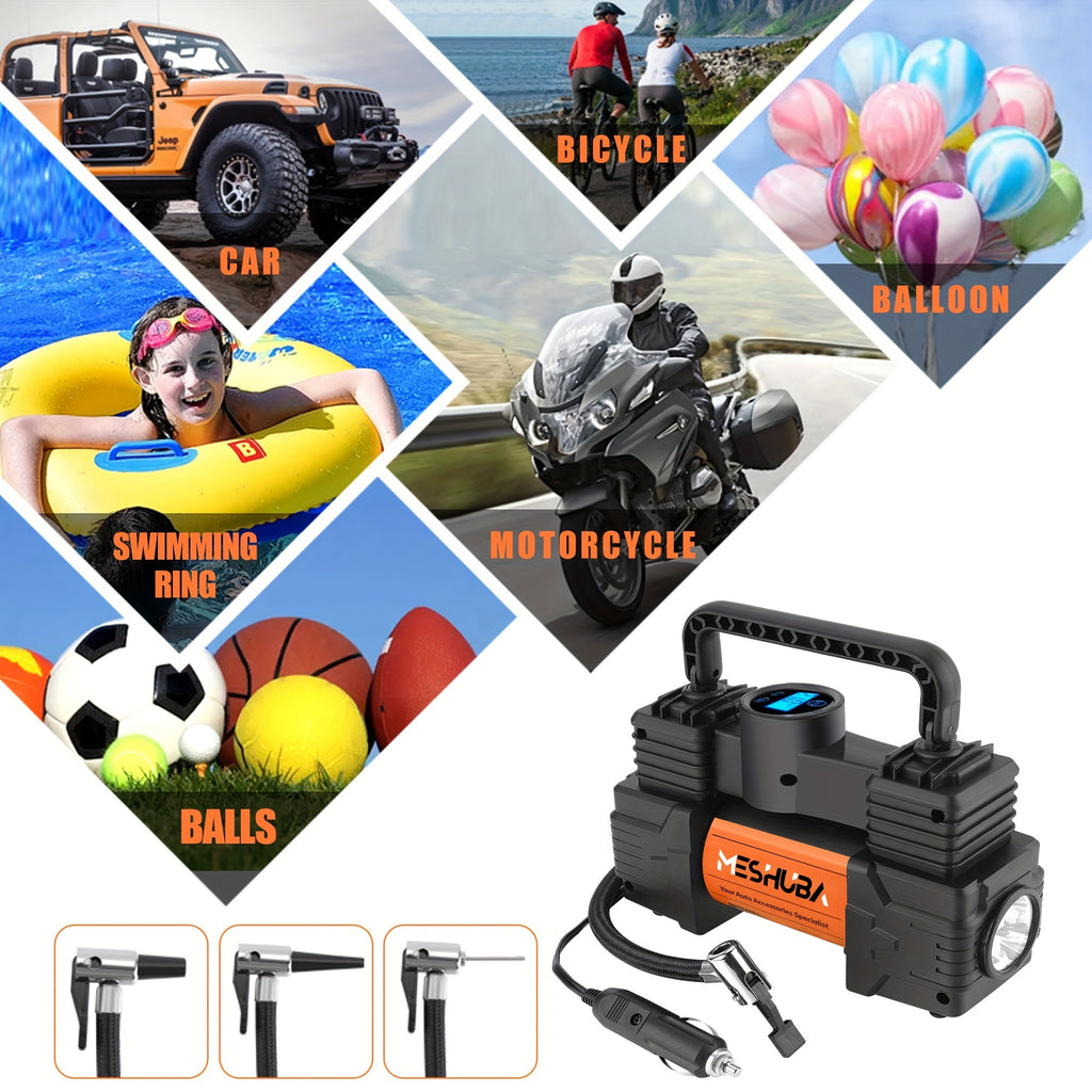 MESHUBA Tire Inflator 12V Portable Air Compressor, 150PSI Air Pump For Car Tires With Digital Pressure GauFor Car Bike Motor Ball, Orange