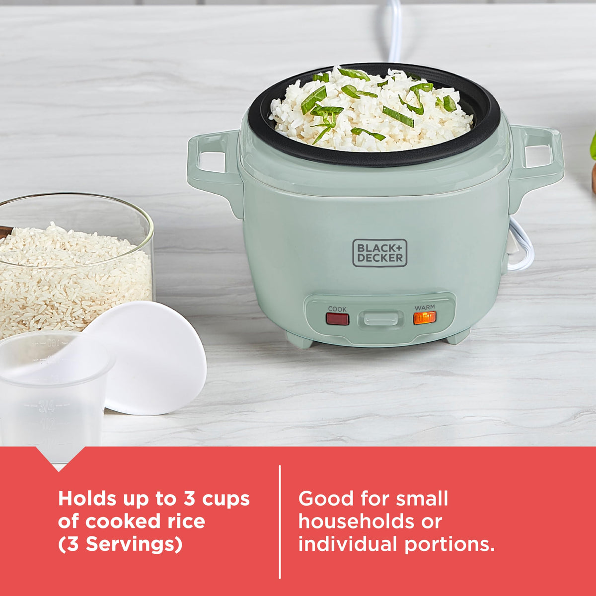 3-Cup Cooked (1.5 Cups Uncooked) Rice Cooker, Removable Nonstick Bowl, One-Touch Operation, Surf Spray