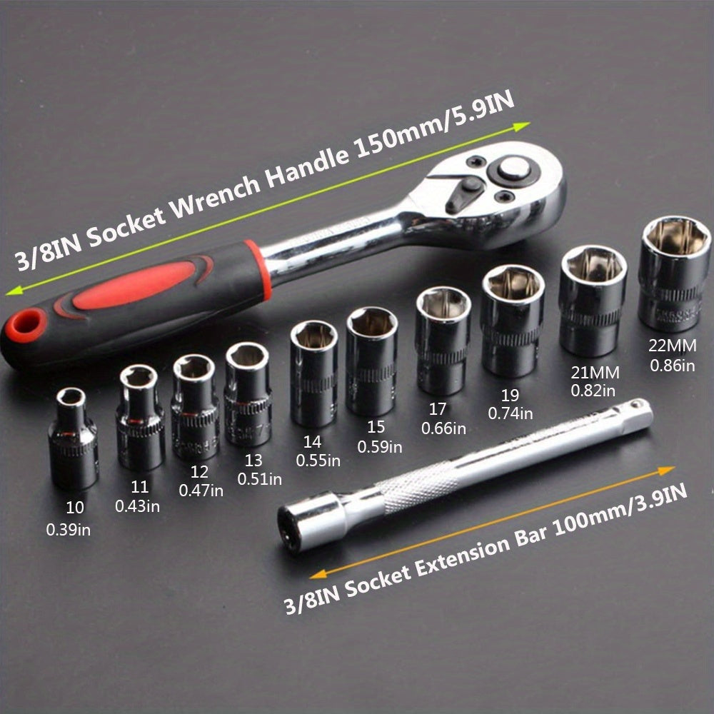 12 Pieces Ratchet Wrench Set ,Chrome Plated Steel 1/4 3/8 1/2InchTwo-way Wheel Wrench Auto Repair Tool-V-BR11
