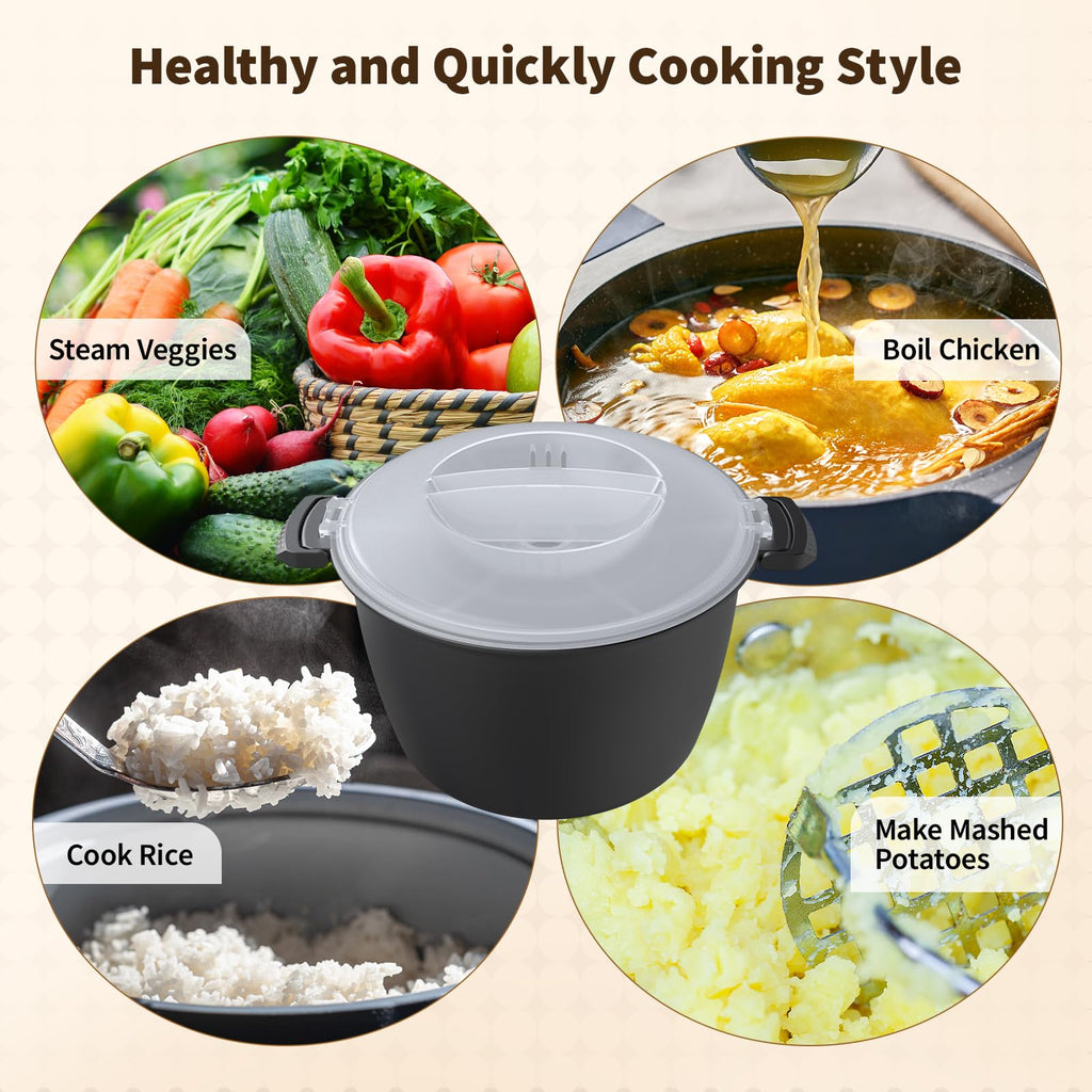 Professional LarMicro Cookware 3 Quart, Microwave Rice Cooker, Microwave Steamer for Vegetables, Safe as Mixing and Serving Bowls, Food StoraContainer, Cooker for Microwave- BPA Free, Dishwasher Safe