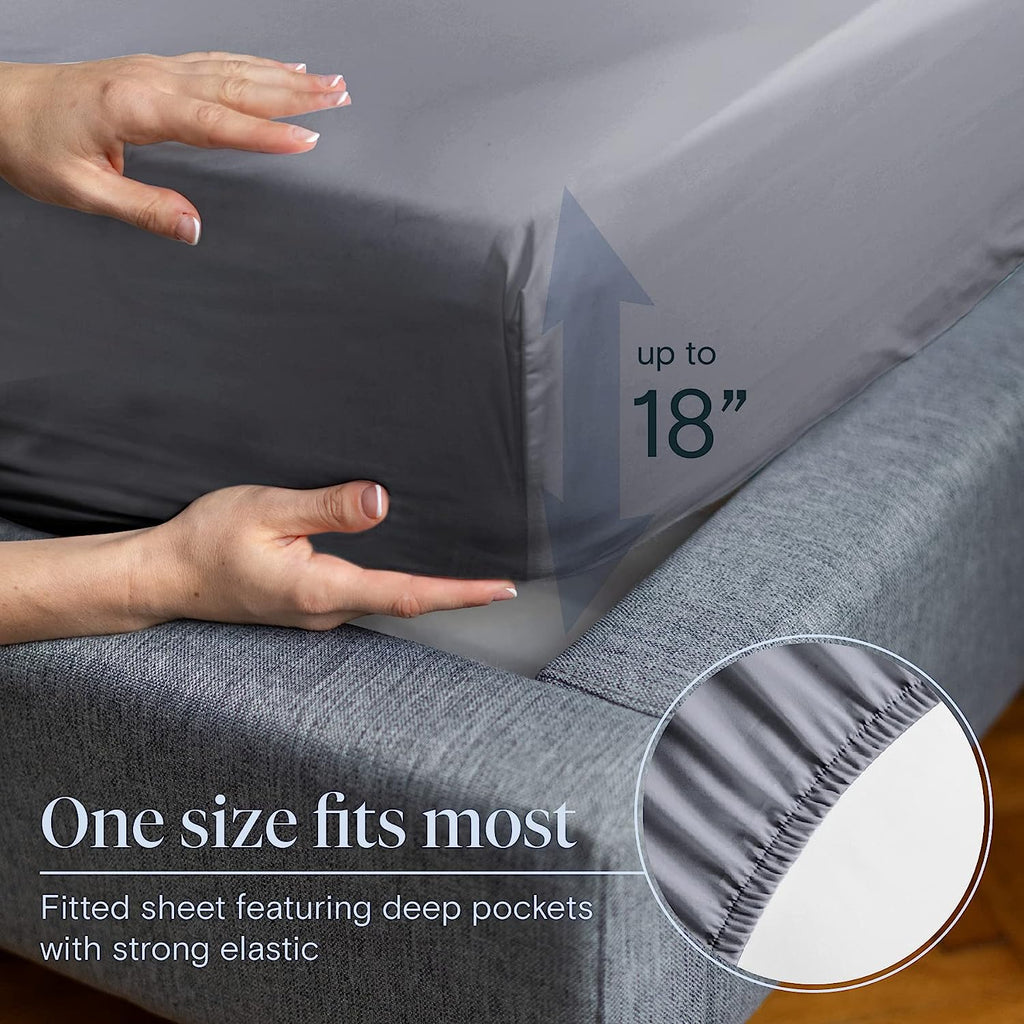 LuxClub 6 PC King Size Sheet Set Bamboo Sheets Deep Pockets 18" Eco Friendly Wrinkle Free Cooling Sheets Machine Washable Hotel Bedding Silky Soft - Light Grey King