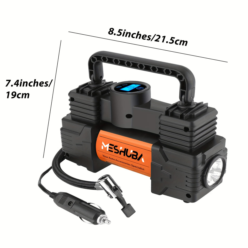 MESHUBA Tire Inflator 12V Portable Air Compressor, 150PSI Air Pump For Car Tires With Digital Pressure GauFor Car Bike Motor Ball, Orange
