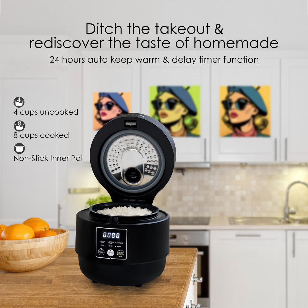 Rice Cooker 4 Cup Uncooked/ 8 Cup Cooked, Digital Display with Warmer, Small Rice Maker & Multiple Settings, 24H Delay Timer, Automatic Keep Warm, Nonstick Inner Pot, ArrocEléctrica