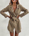plaid lapel collar double breasted blazer