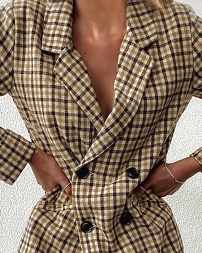 plaid lapel collar double breasted blazer