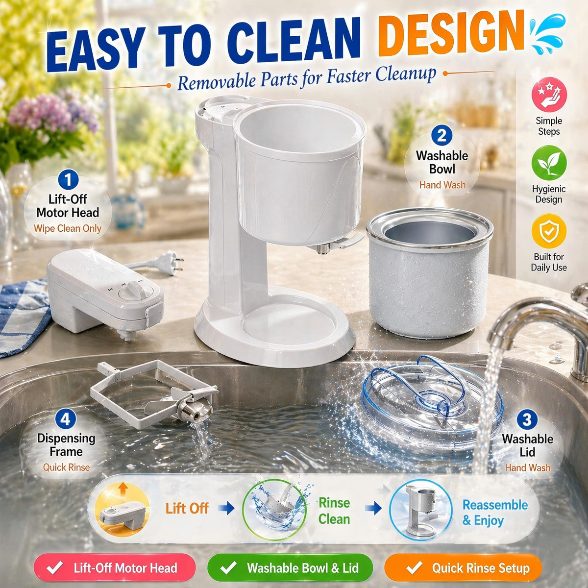 Electric 1.0 Qt Soft Serve Ice Cream Machine with Freezer Bowl, Countertop Ice Cream Maker Machine, Homemade Ice Cream Swirl, Sorbet & Frozen Yogurt Maker, Easy to Clean,Fast Churn 20-35 Minutes
