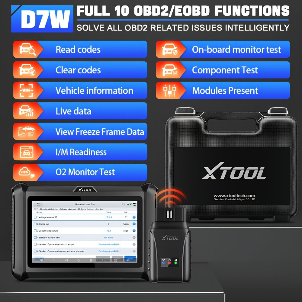 XTOOL D7W Wireless All System Car Bidirectional Scanner,  3Year Updates, ECU Coding, CAN FD&DoIP, 36+ Resets, Key Programming, Crank Sensor Relearn