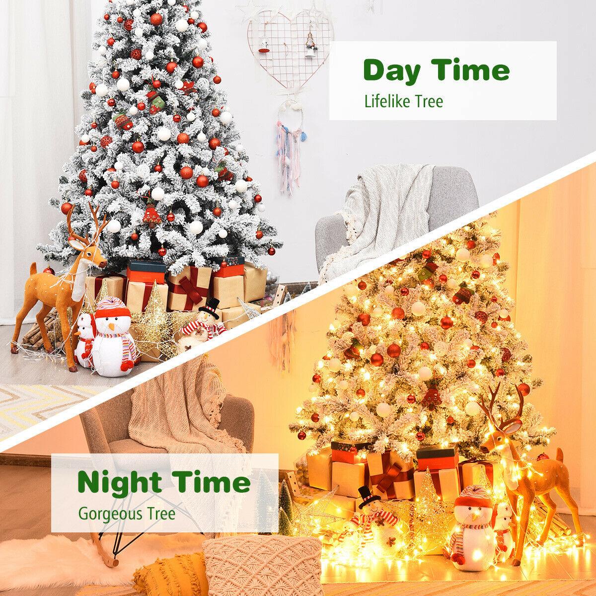7.5' Pre-Lit Premium Snow Flocked Hinged Artificial Christmas Tree w/ 450 Light