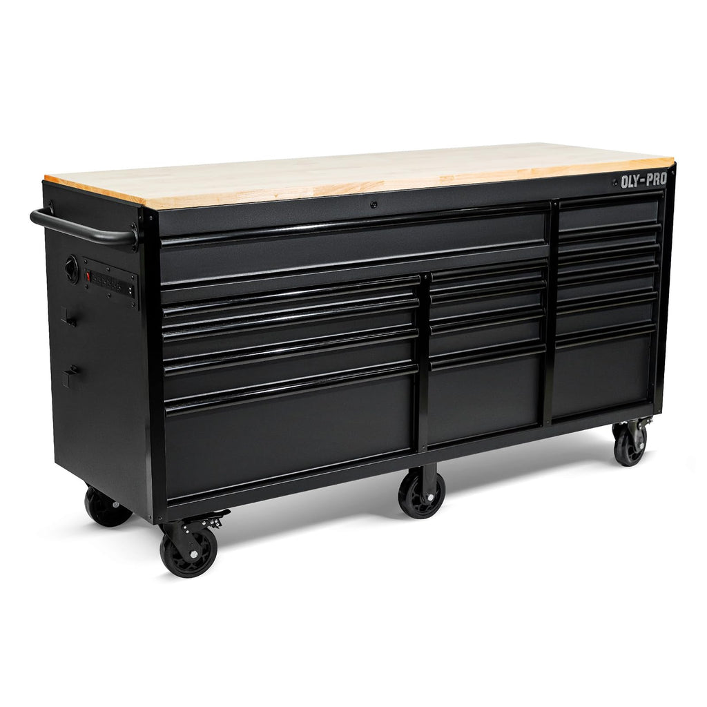 72 inch Heavy Duty Mobile Tool Chest Tool Box, with Solid Top Workbench, 15-Drawer Rolling Tool Chest, Tool StoraOrganizer for Garage, Workshop, and Home, Black