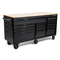 72 inch Heavy Duty Mobile Tool Chest Tool Box, with Solid Top Workbench, 15-Drawer Rolling Tool Chest, Tool StoraOrganizer for Garage, Workshop, and Home, Black
