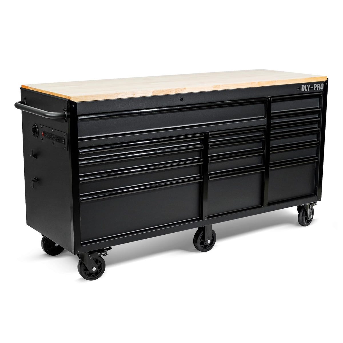 72 inch Heavy Duty Mobile Tool Chest Tool Box, with Solid Top Workbench, 15-Drawer Rolling Tool Chest, Tool StoraOrganizer for Garage, Workshop, and Home, Black
