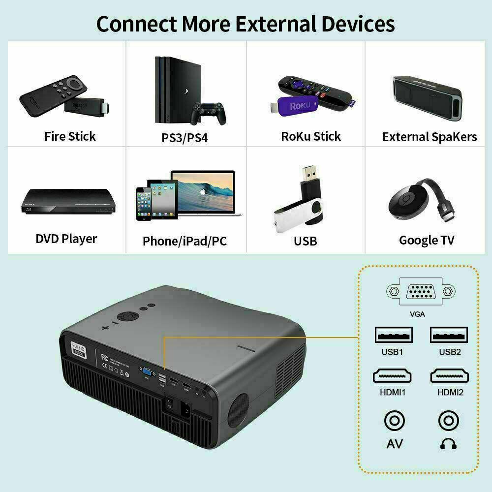 2021 native 1080p projector 8500lumens home theater compatible tv stick hdmi usb