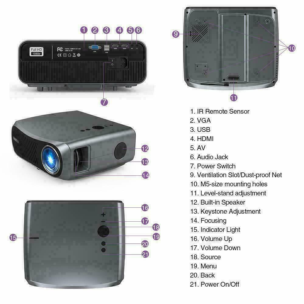 2021 native 1080p projector 8500lumens home theater compatible tv stick hdmi usb