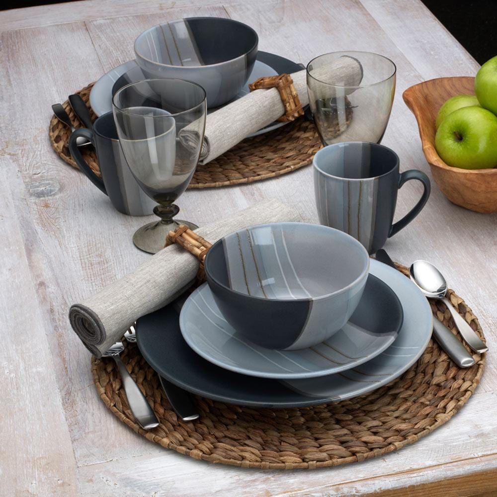 Parker Gray 16 Piece Dinnerware Set, Service for 4