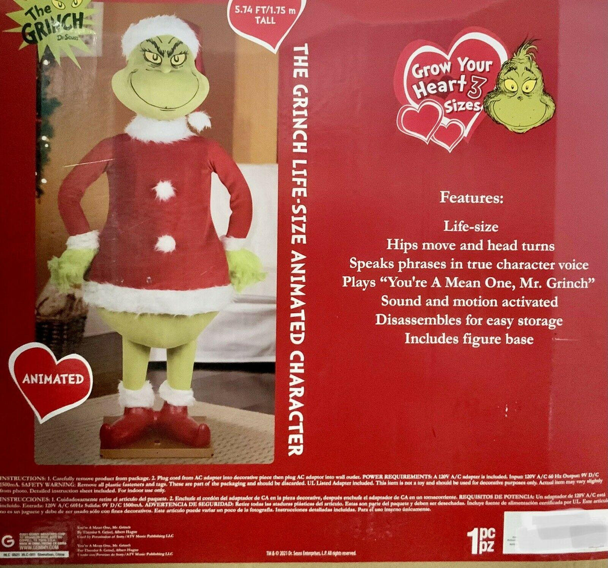 GEMMY GRINCH LIFE SIZE ANIMATED. MOTION &amp; SOUND ACTIVATED.