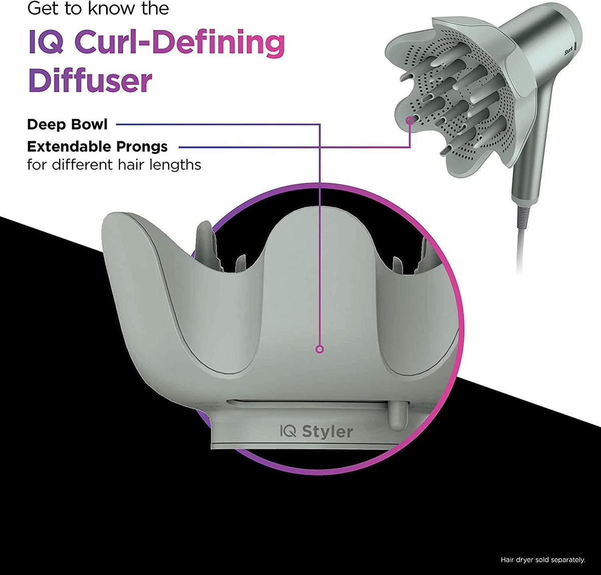 Shark XSKHD1VDGN IQ Curl-Defining Diffuser, Auto Preset Attachment for HyperAIR Blow Dryers, Styling Tool for Wavy, Curly, and Coily Hair, Enhance Natural Curls, Extendable Prongs, Matcha