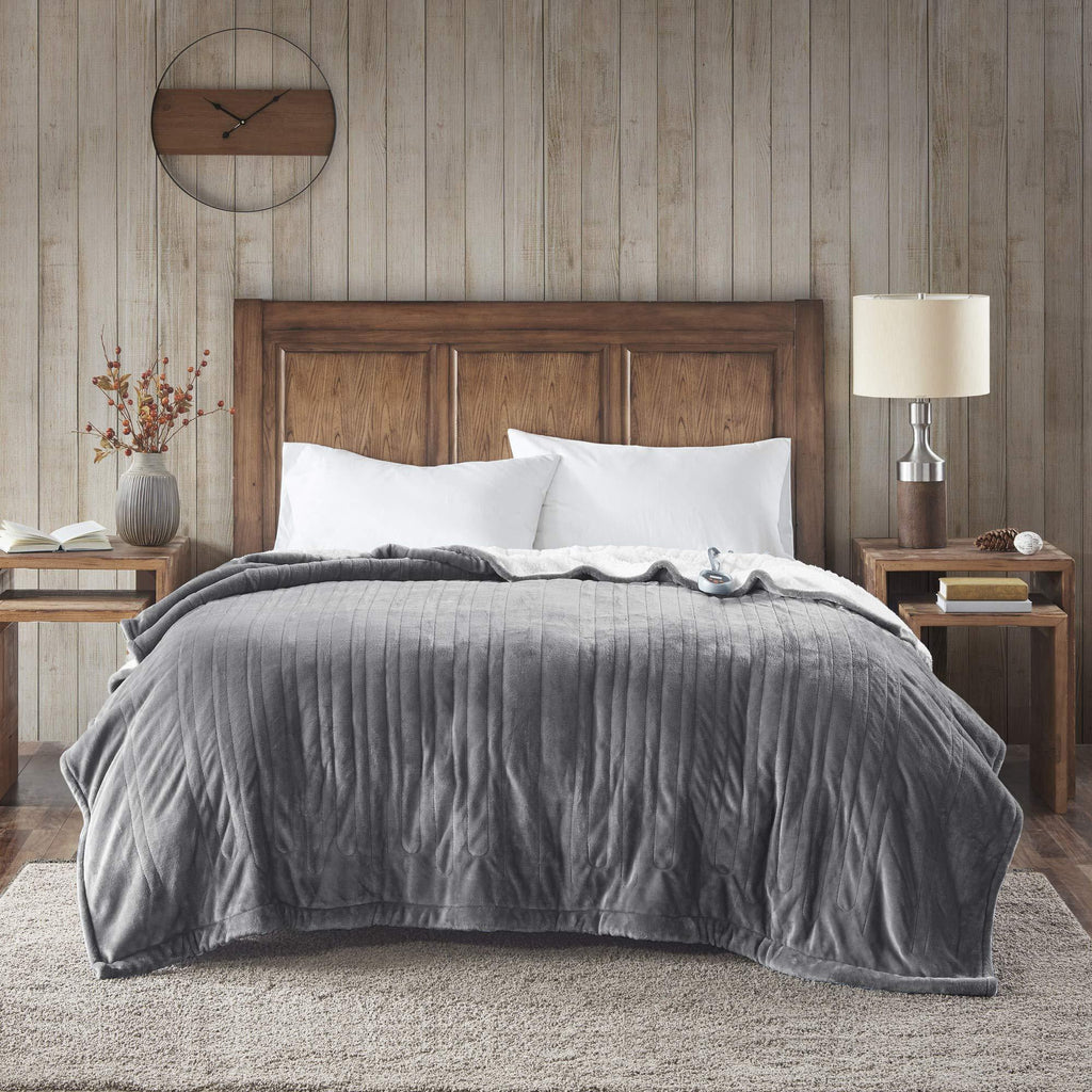 Gracie Mills Electric Blanket with Two 20 Heat Level Setting Controllers Queen: 84x90" Grey -WR54-1741