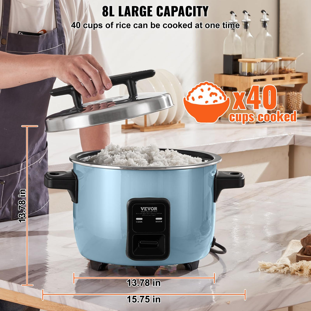 Commercial Rice Cooker, 40-Cup Rice Cooker, 8.45 Qt / 8 Liter LarRice Cooker and Warmer with Nonstick Inner Pot, Fast Cooand 24-Hour Keep Warm, with Rice Cup and Paddle, for Restaurant