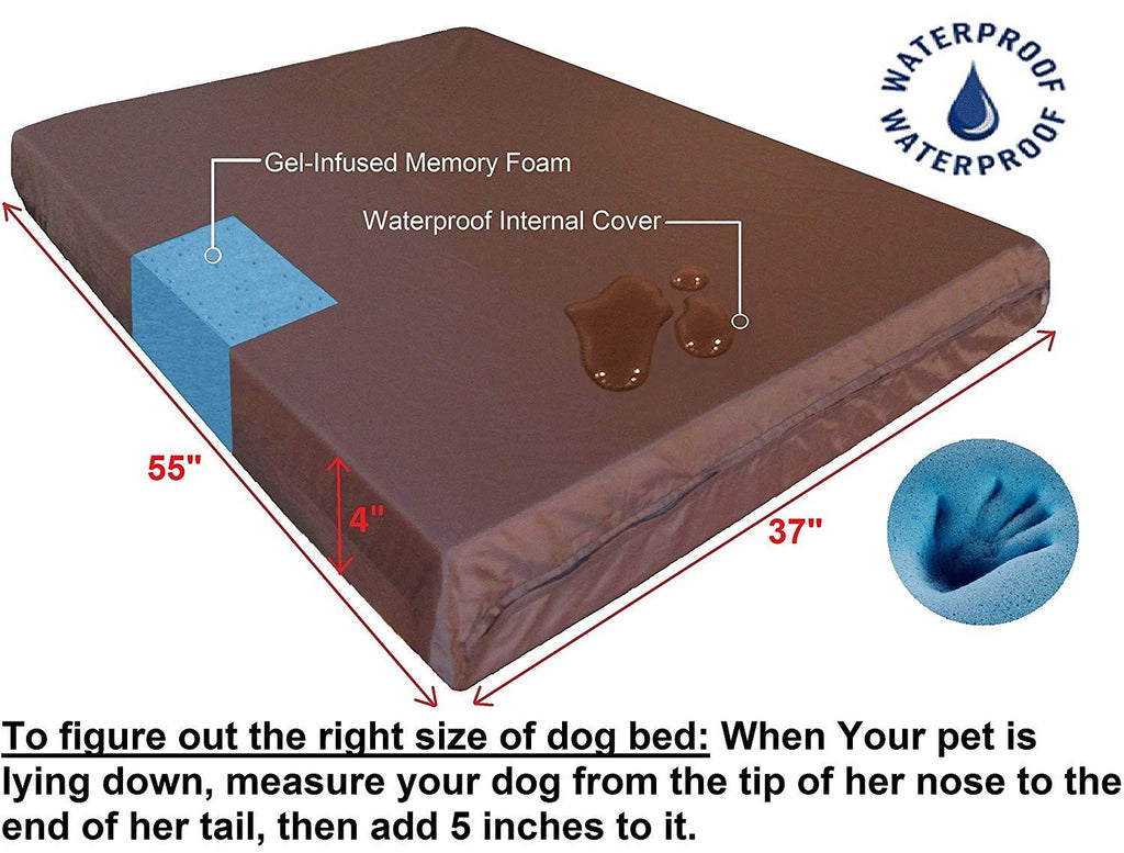 Dogbed4less Premium Memory Foam Dog Bed, Joint-Relief Orthopedic | Waterproof Liner, Washable Durable Denim Cover and Bonus 2nd External Case, 7 Sizes, Brown