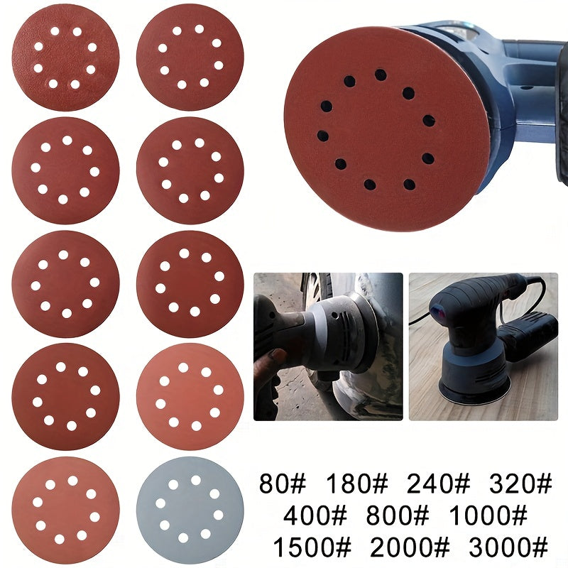 50pcs 12.5cm/4.92in Sandpaper Round Sanding Discs - 8 Hole Hook & Loop Sander Polishing Pad for Buffing & Sanding