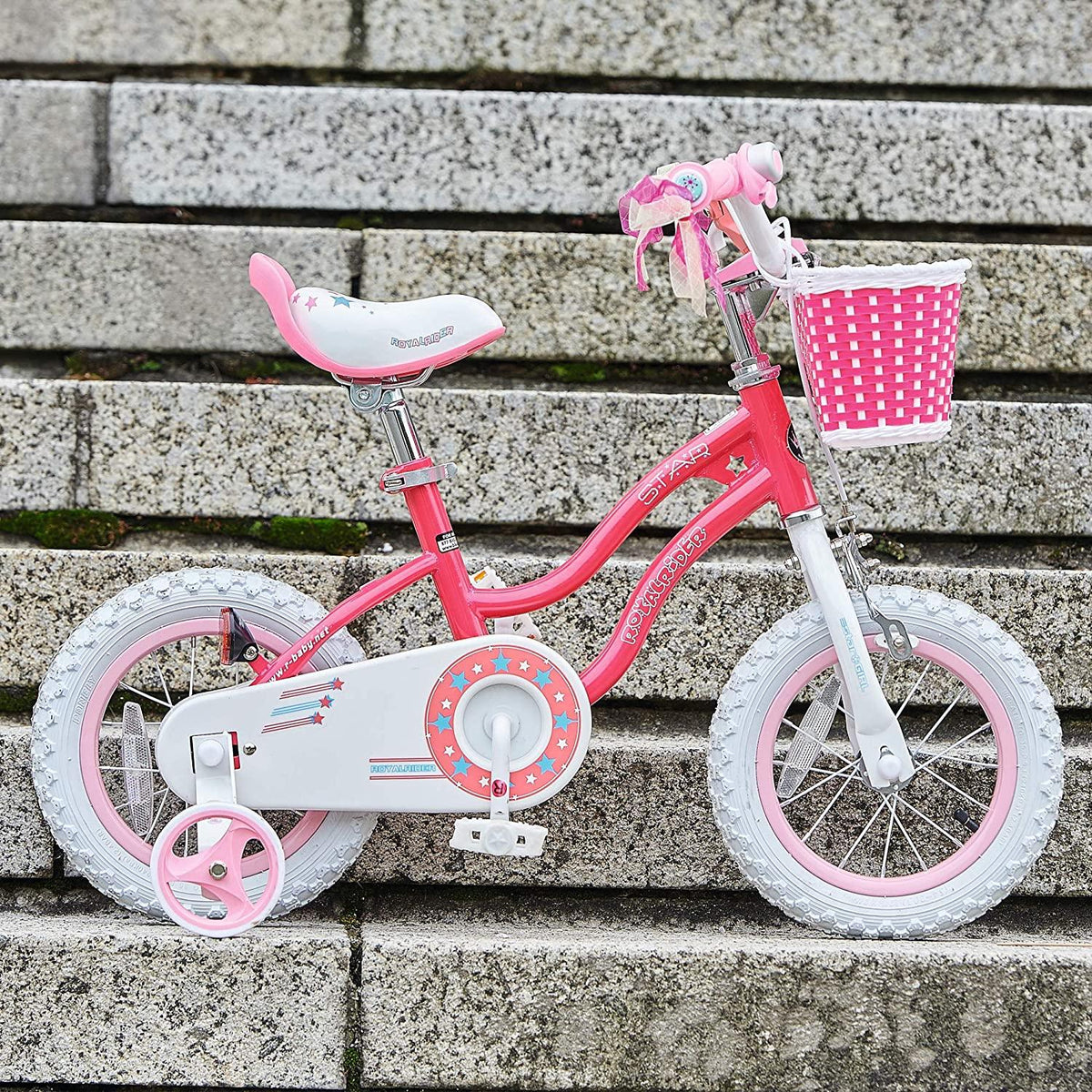 RoyalBaby Girls Kids Bike Stargirl 12 14 16 18 Inch Bicycle 3-9 Years Old Basket Training Wheels Kickstand Pink Blue Child's Cycle
