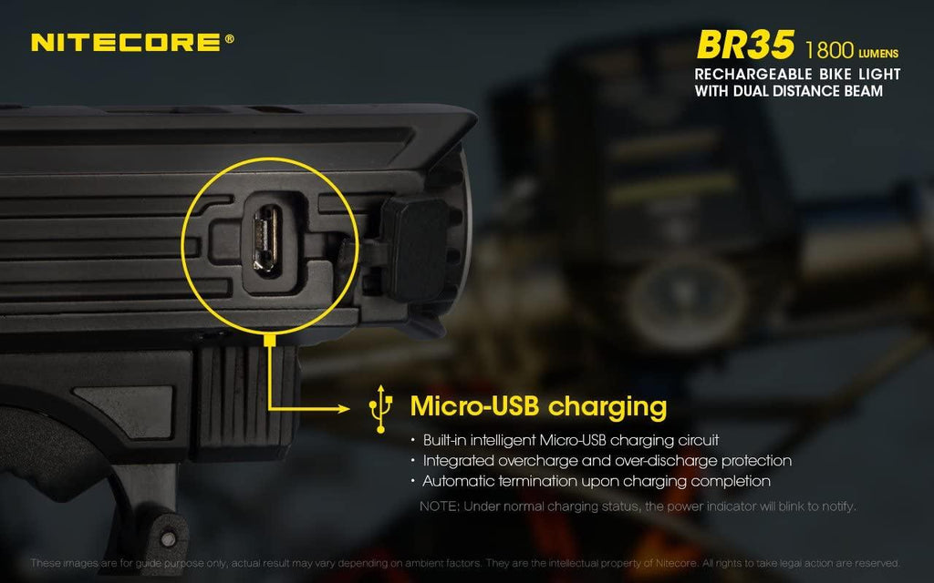 Nitecore BR35 1800 Lm USB Rechargeable Dual Distance Beam Bike Light, Adult-Men