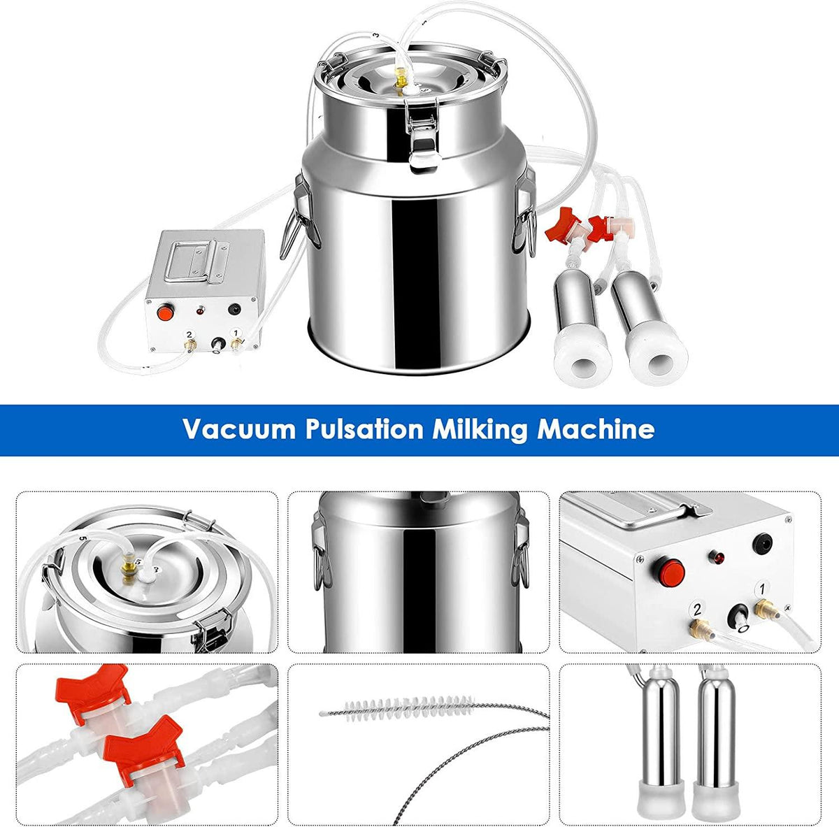 brightfootbook 14l milking machine for cow goat, pasture cattle sheep milker with vacuum pump, automatic stainless steel livestock milking equipment for farm household use for farm cows goats,cows