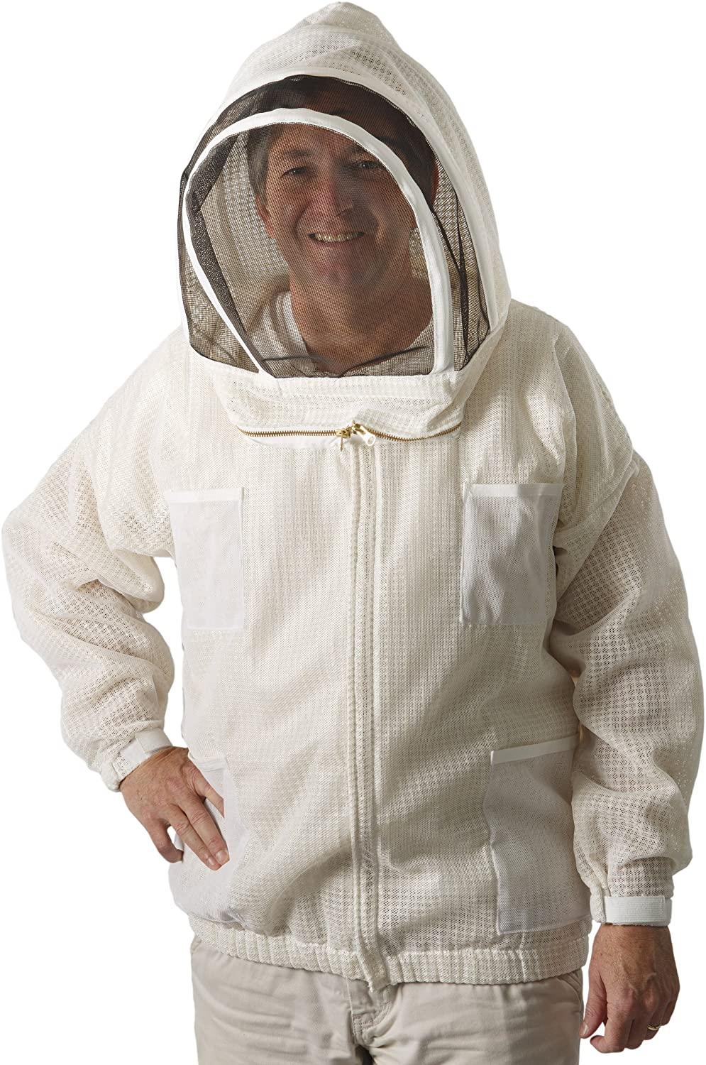 the ultra breeze beekeeping jacket with veil, 1-unit, white, x-small