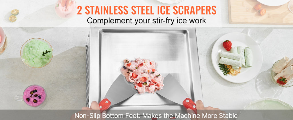 Commercial Ice Roll Maker,Stir-Fried Yogurt Cream Machine 220W, Ice Cream Roll Machine with 9.4" x 11" Square Pan, Button Defrost Method with Food Shovels Perfect for Bars,Cafes Dessert Shops