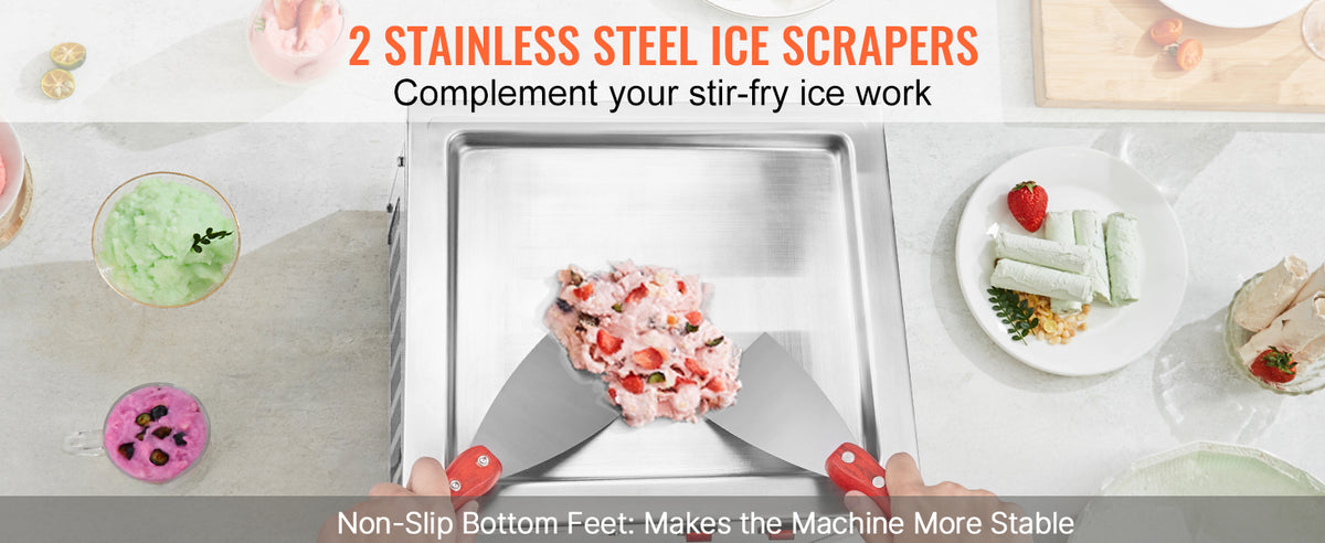 Commercial Ice Roll Maker,Stir-Fried Yogurt Cream Machine 220W, Ice Cream Roll Machine with 9.4" x 11" Square Pan, Button Defrost Method with Food Shovels Perfect for Bars,Cafes Dessert Shops