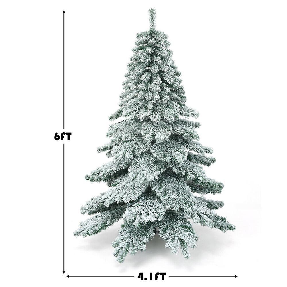 6Ft Snow Flocked Artificial Christmas Tree PVC Hinged Alaskan Pine Tree Holiday