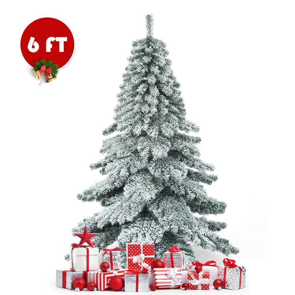 6Ft Snow Flocked Artificial Christmas Tree PVC Hinged Alaskan Pine Tree Holiday