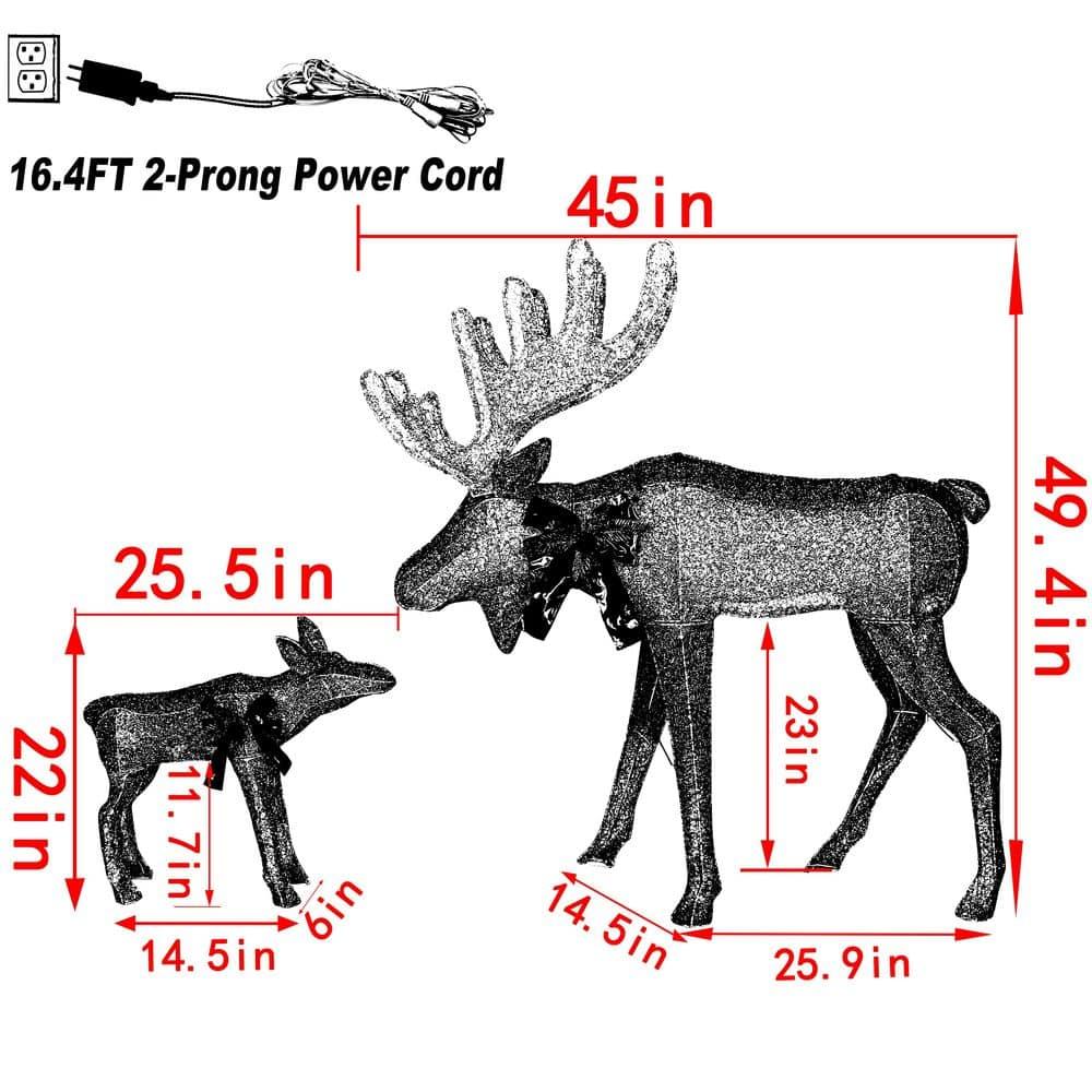 48 in. 2-Piece White Outdoor Moose Christmas Yard Decorations with White LED Lights