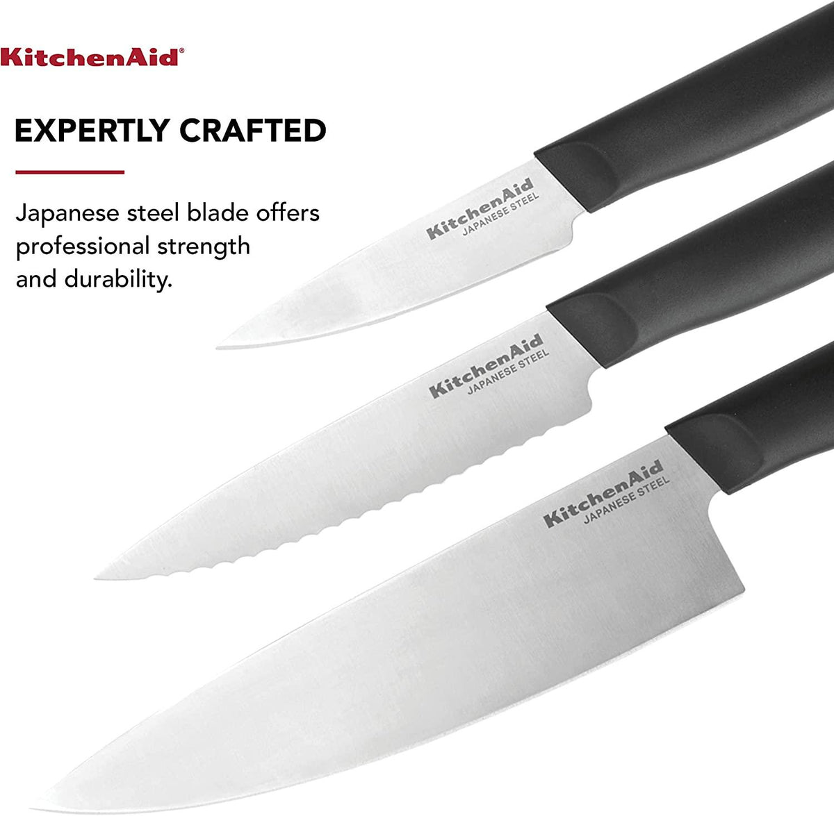 KitchenAid Classic Chef Knife Set, 3-Piece, Black