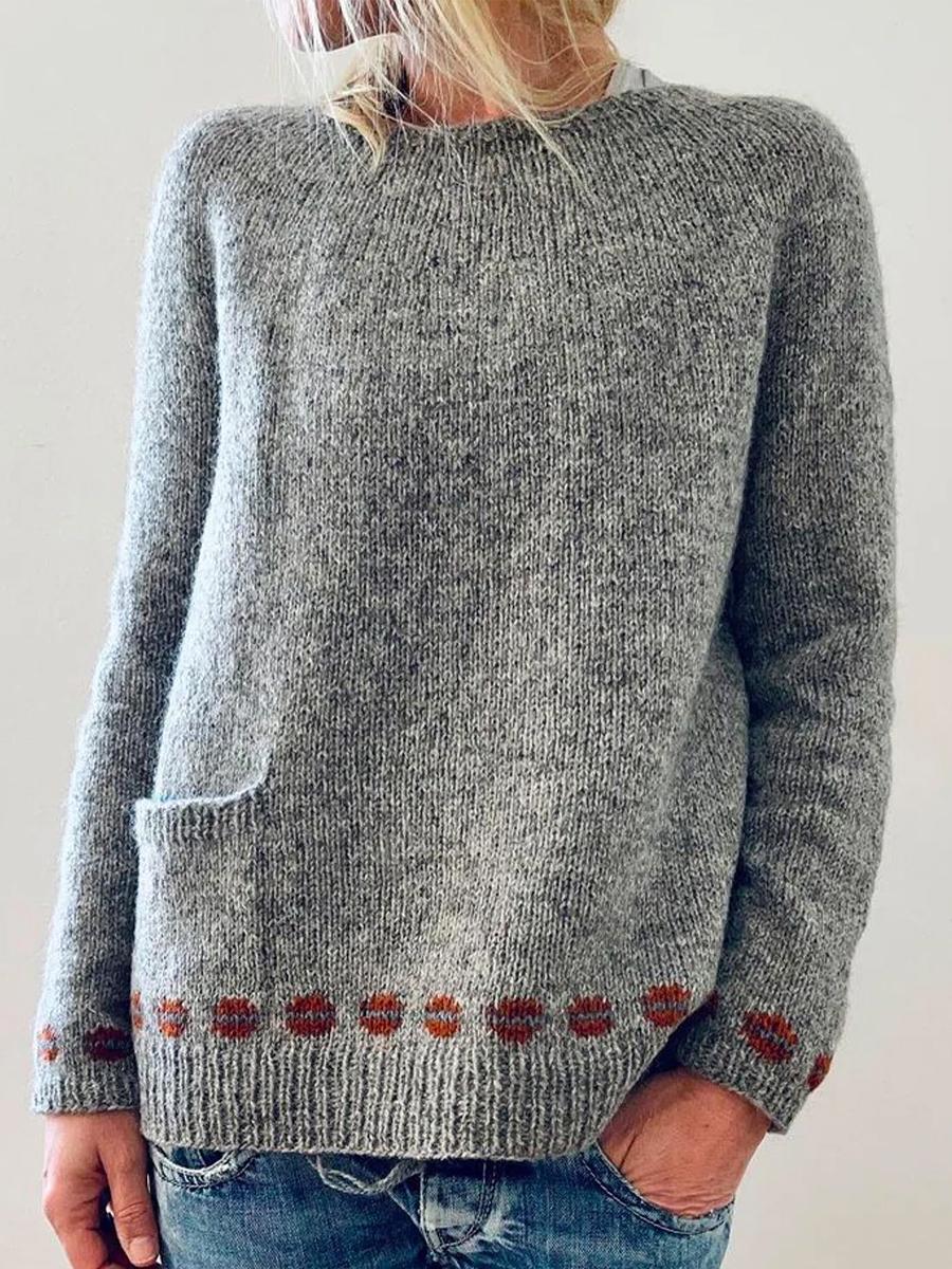 Casual Solid Color Crew Neck Long Sleeves Pocket Sweater