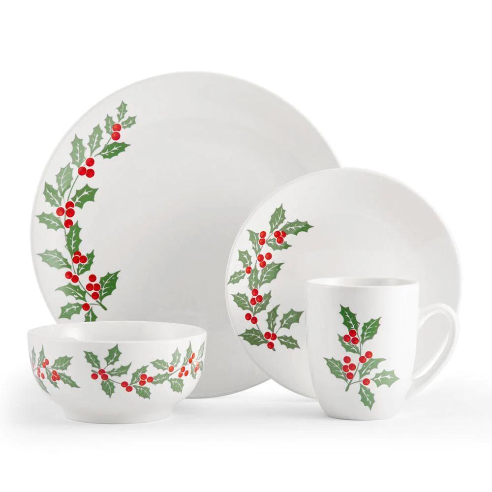 Holly Cheer 16 Piece Dinnerware Set, Service for 4