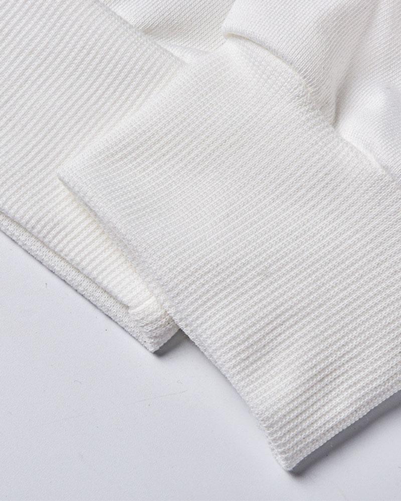 Letter Print Drop Shoulder Drawstring Hoodie