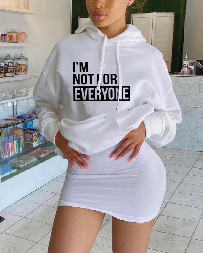 Letter Print Drop Shoulder Drawstring Hoodie