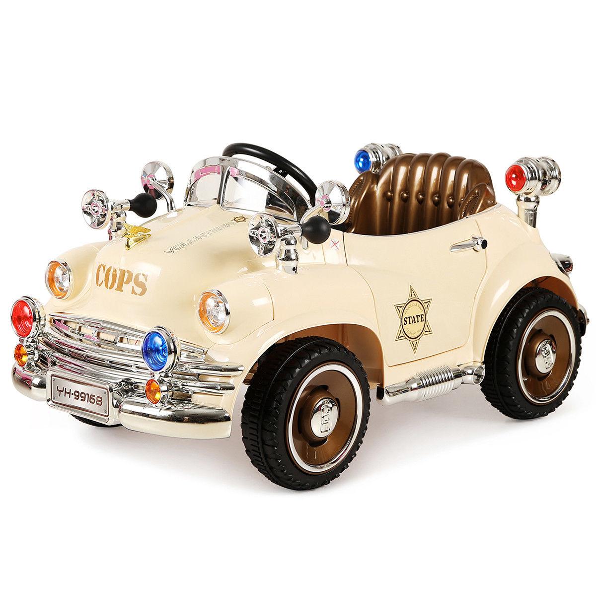 GHP 66-Lbs Max Load BeiPlastic Kids Ride On Police Toy Car with Opening Doors