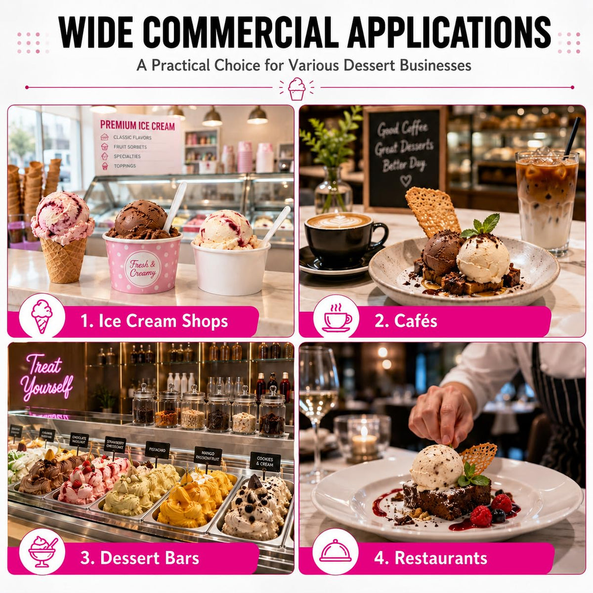 Commercial Ice Cream Machine, Hard Serve, 1400W, 16-20 L/H | Countertop 4.3L 304  Steel Cylinder LED Screen for Cafés, Restaurants, Snack Bars and Dessert Shops
