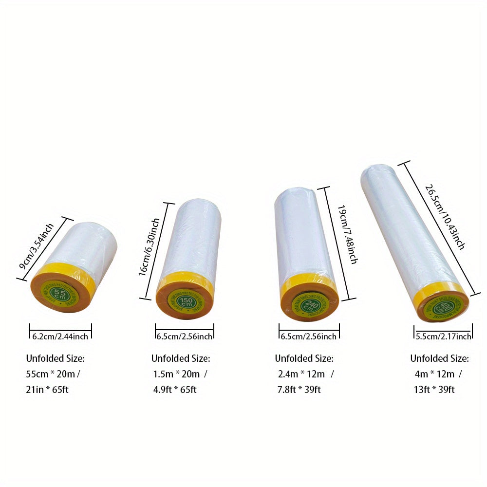 Pre-Taped MasFilm, Clear Plastic Sheeting Plastic Drop Cloths For Painting, Automotive Appliance, Plastic Sheeting Cover For Home Painting