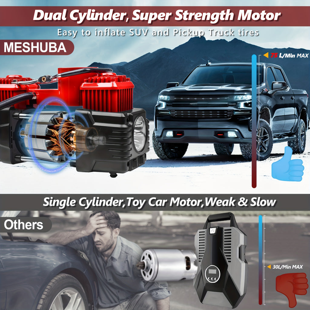 Twin Cylinder Air Compressor, 12V Portable Heavy Duty Tire Inflator With Digital GauCar Pump Auto Shut-Off For Vehicle, Bicycle And Other