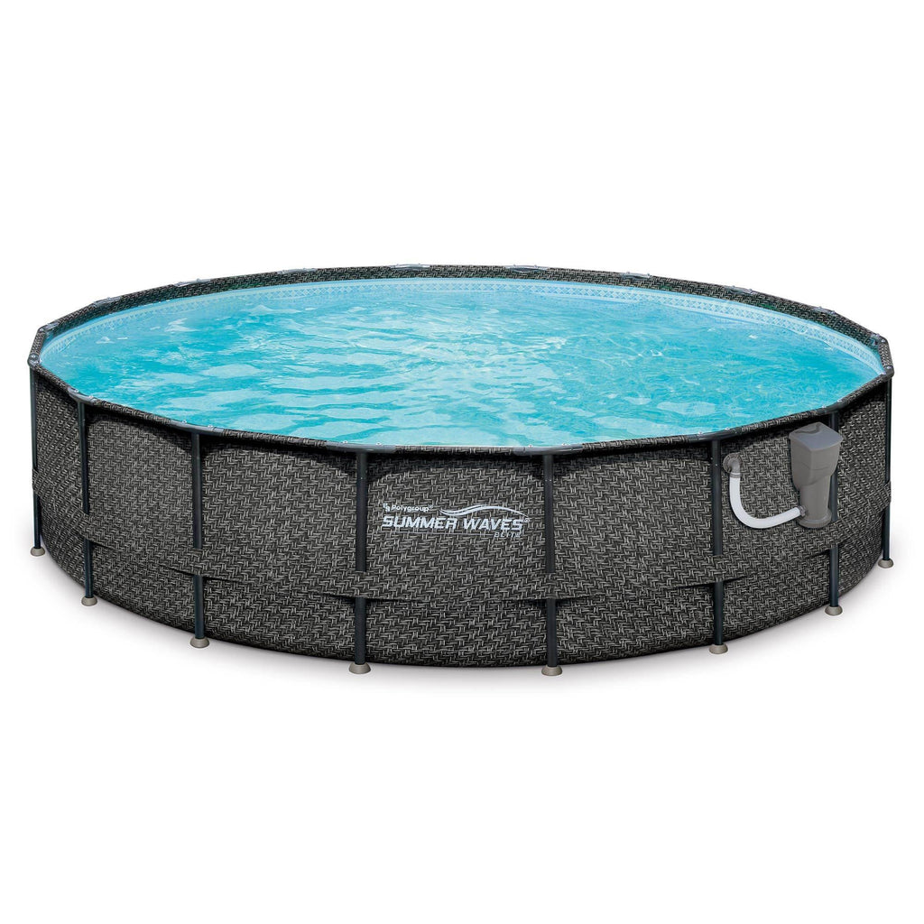 Summer Waves Elite P4A01848B 18ft x 48in Above Ground Frame Outdoor Swimming Pool Set w/ Pump, Pool Cover, Ladder, Ground Cloth,