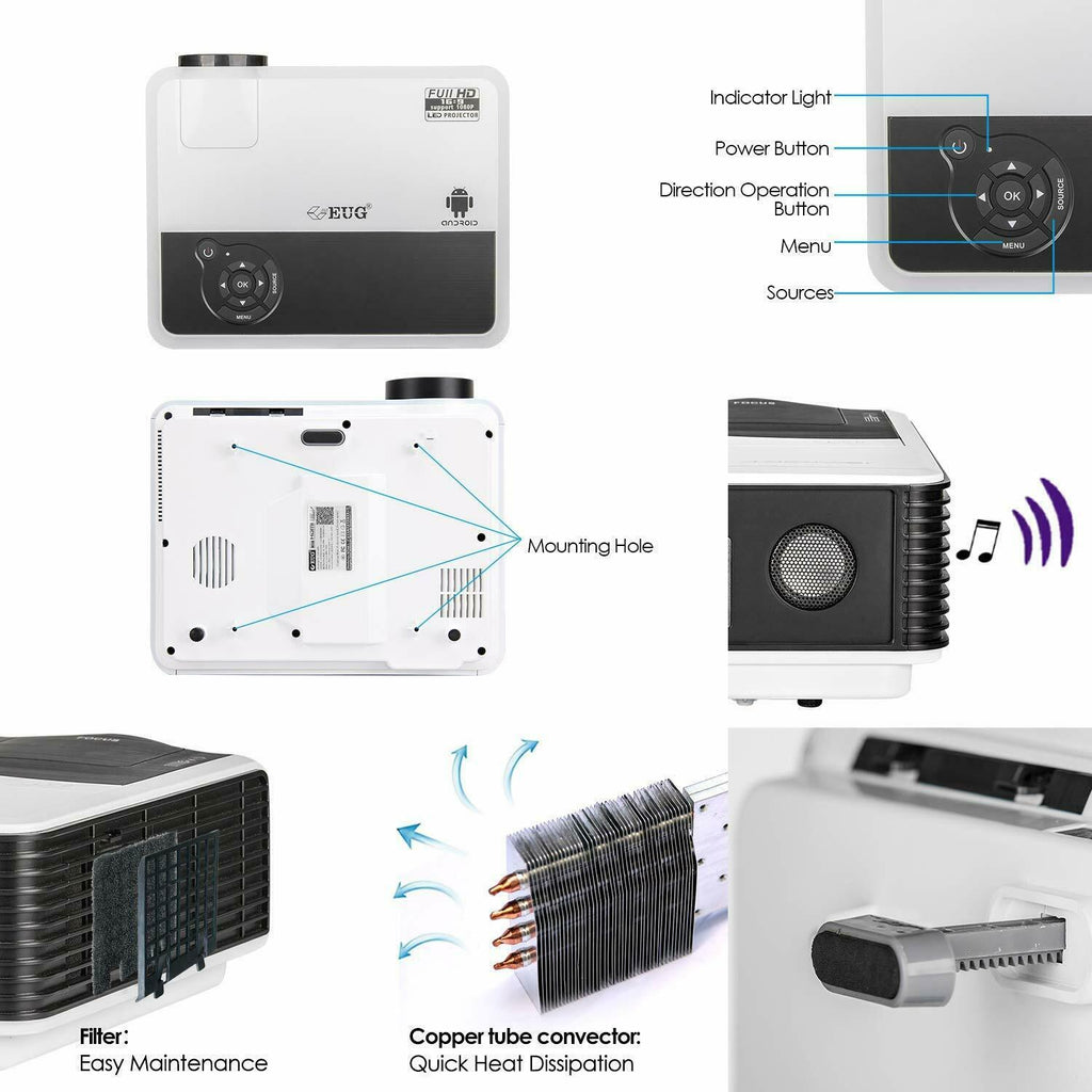 6000lm led home theater projector full hd proyector big screen movie tv hdmi usb