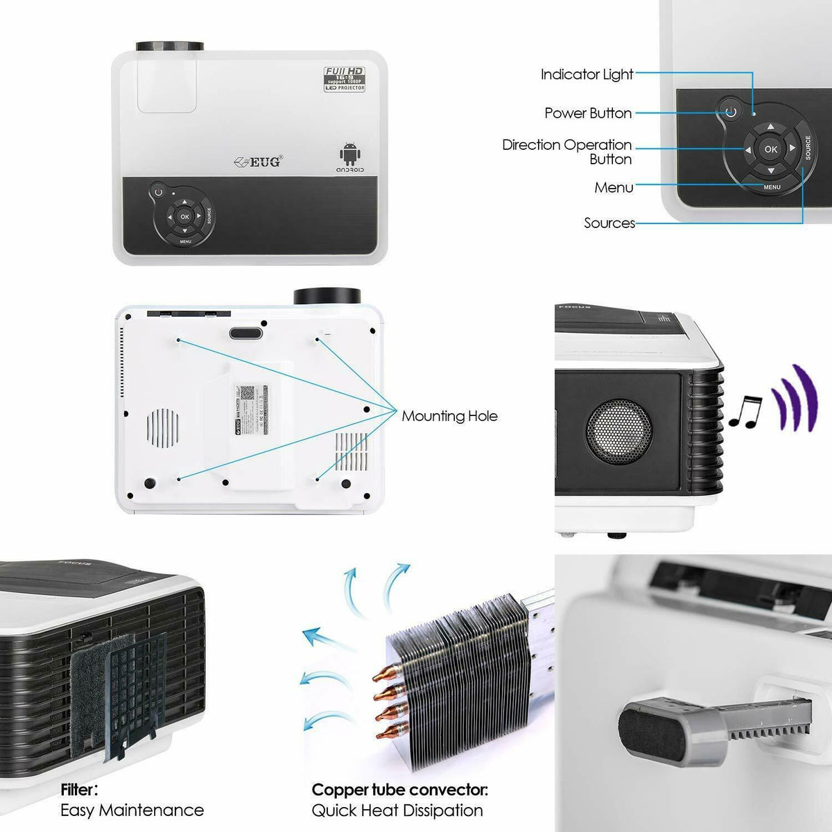 6000lm led home theater projector full hd proyector big screen movie tv hdmi usb