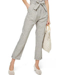 striped belted high waist roll up hem pants