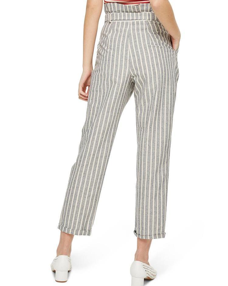 striped belted high waist roll up hem pants